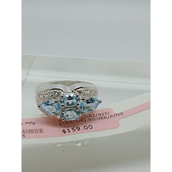 NOS Vintage Estate Blue Topaz Simulated Diamond Sterling Silver Ring Size 7.5 - Picture 5 of 12